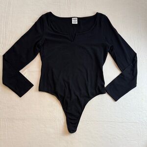 PINK Victoria's Secret Women's Black Split Neck Thong Bodysuit Size L